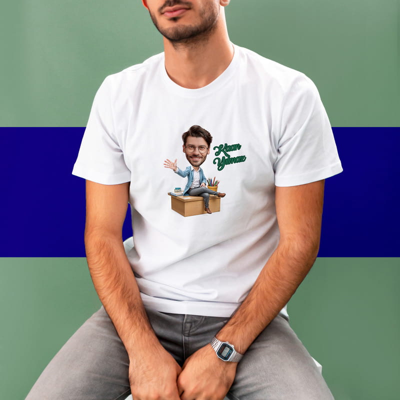 Öğretmene Hediye Karikatür Fotoğraflı Tişört