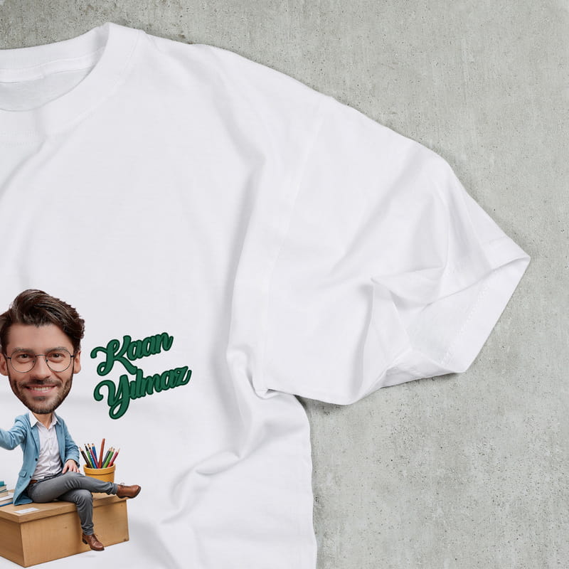 Öğretmene Hediye Karikatür Fotoğraflı Tişört