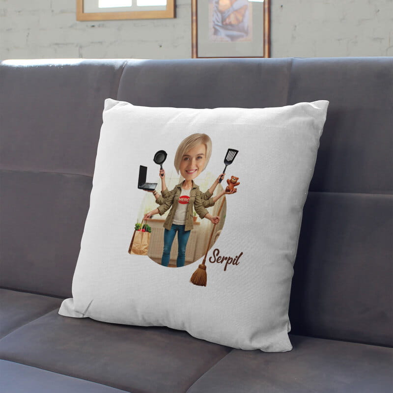 Kahraman Annemiz Kişiye Özel Karikatür Yastık