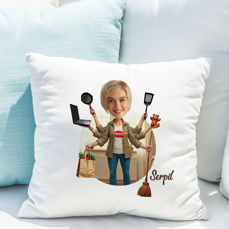 Kahraman Annemiz Kişiye Özel Karikatür Yastık