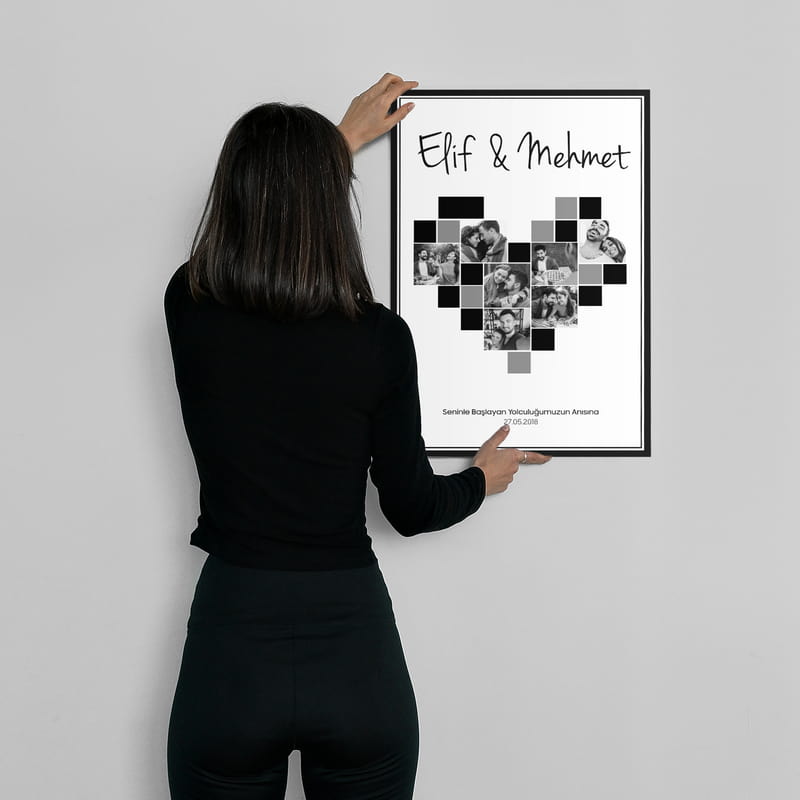 Kalp Kolaj Tasarımlı Romantik Anlar 40x60 Kanvas Tablo