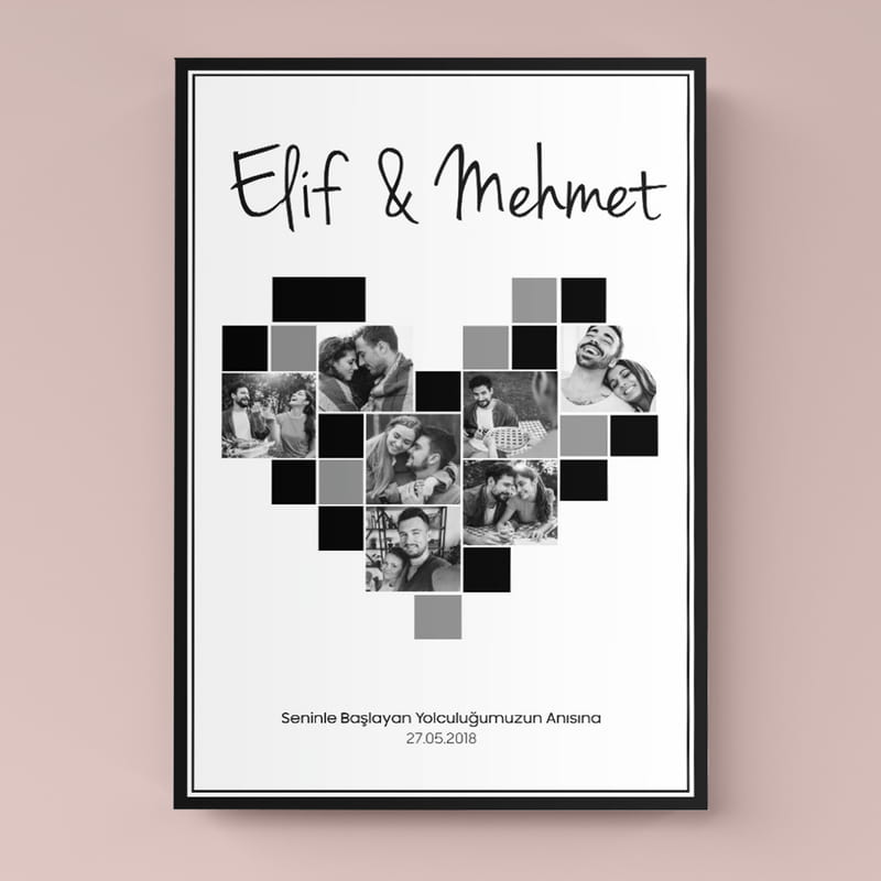 Kalp Kolaj Tasarımlı Romantik Anlar 40x60 Kanvas Tablo