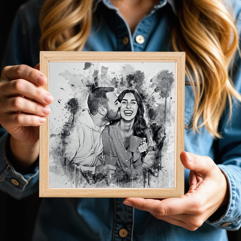 Karakalem Tasarımlı Minimal Ahşap Tablo