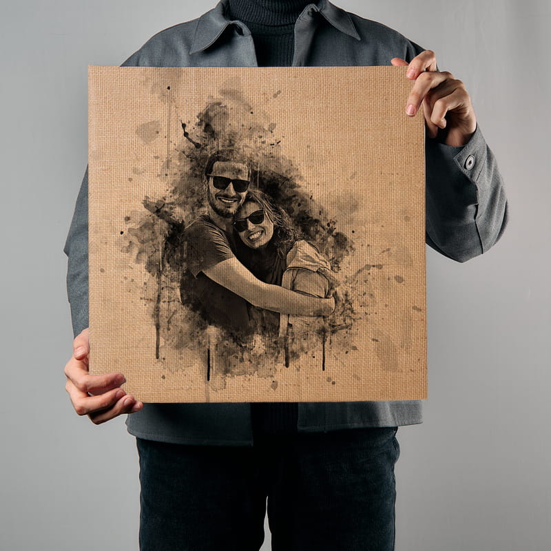 Karakalem Tasarımlı Vintage Hasır Kanvas Tablo - 40x40