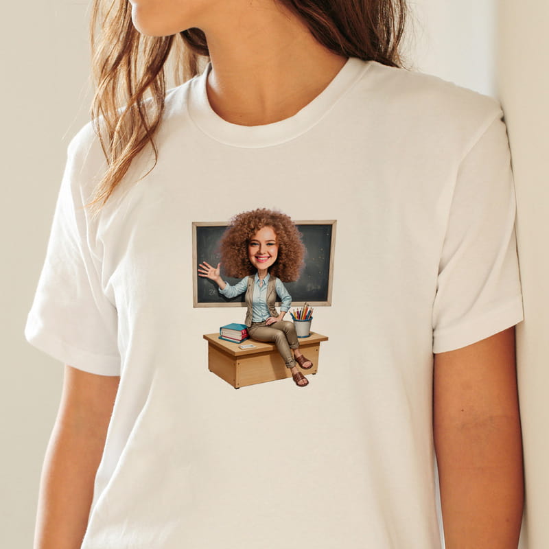 Karikatür Fotoğraf Özelleştirmeli Öğretmen Tişörtü
