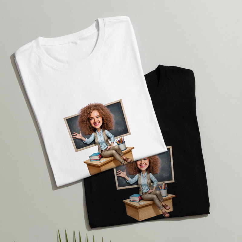 Karikatür Fotoğraf Özelleştirmeli Öğretmen Tişörtü