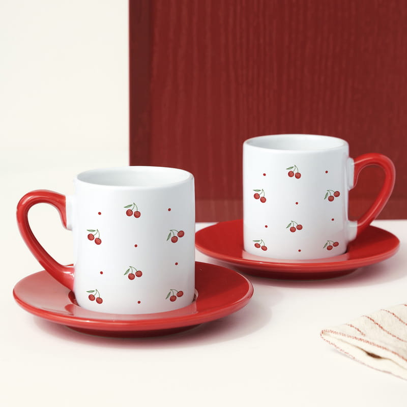 Kiraz Baskılı Kahve Fincanı Seti