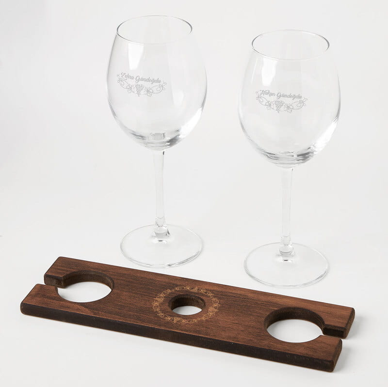 Kişiye Özel 2'li Kadeh & Şarap Standı