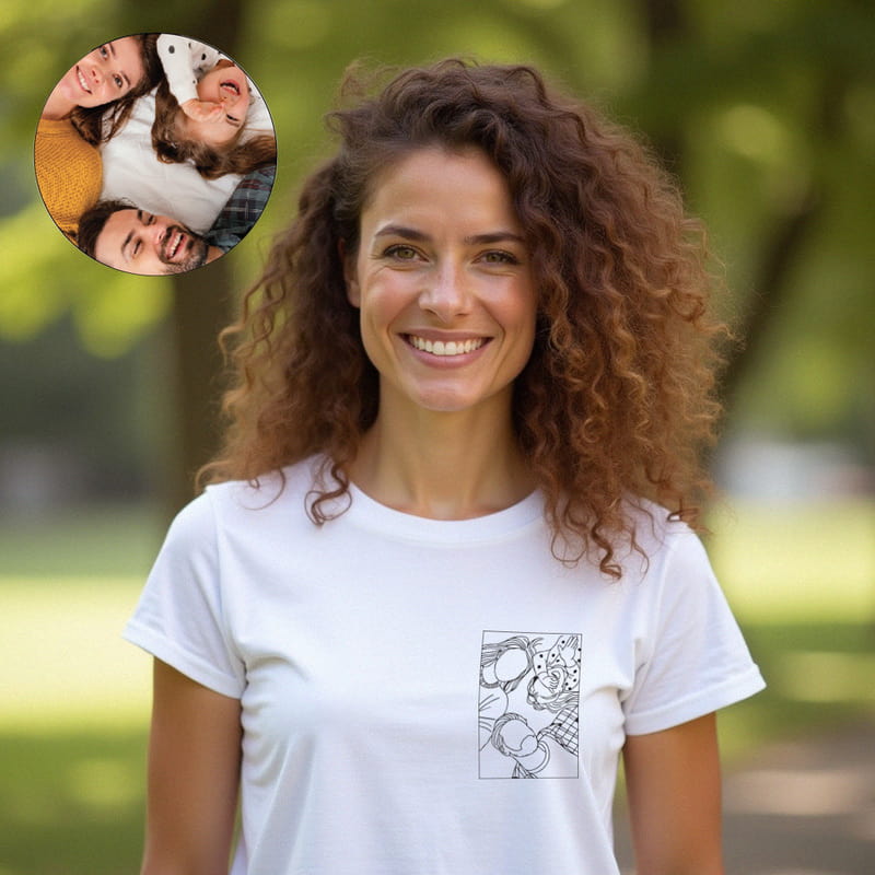 Kişiye Özel Aile Fotoğraflı Line Art Tişört