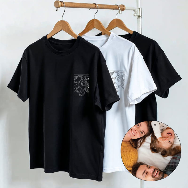 Kişiye Özel Aile Fotoğraflı Line Art Tişört