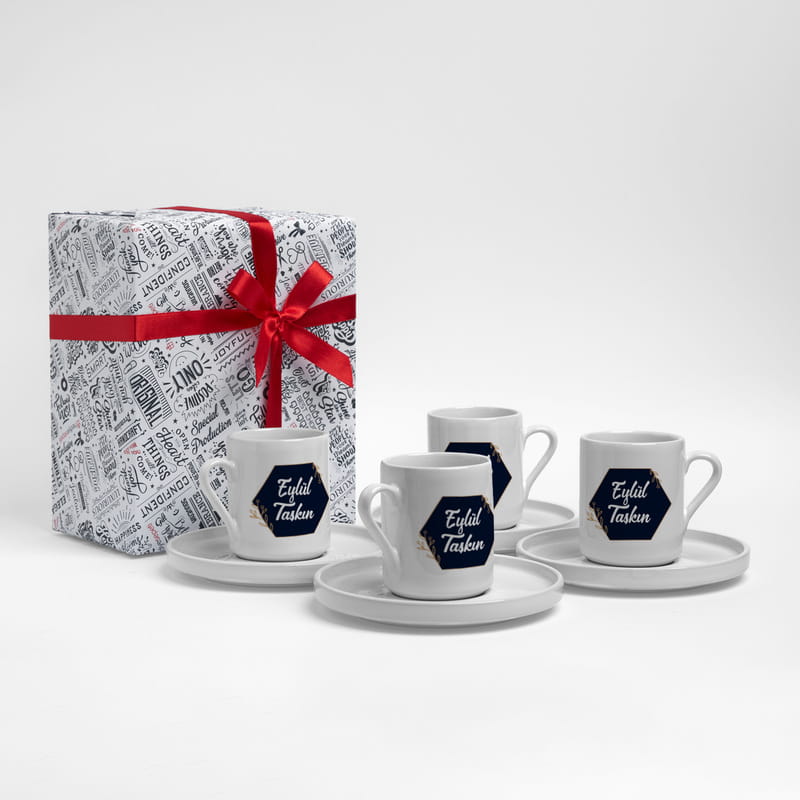 Kişiye Özel Doğum Günü Hediyesi 4lü Türk Kahve Fincanı Seti