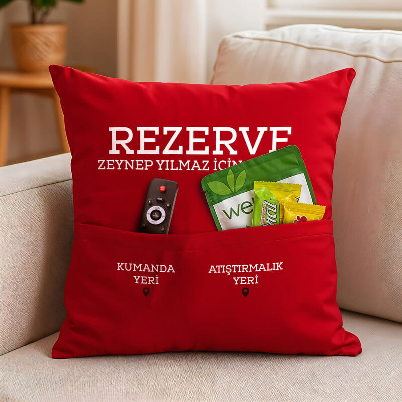 Kişiye Özel Kumanda ve Atıştırmalık Cepli Esprili Yastık