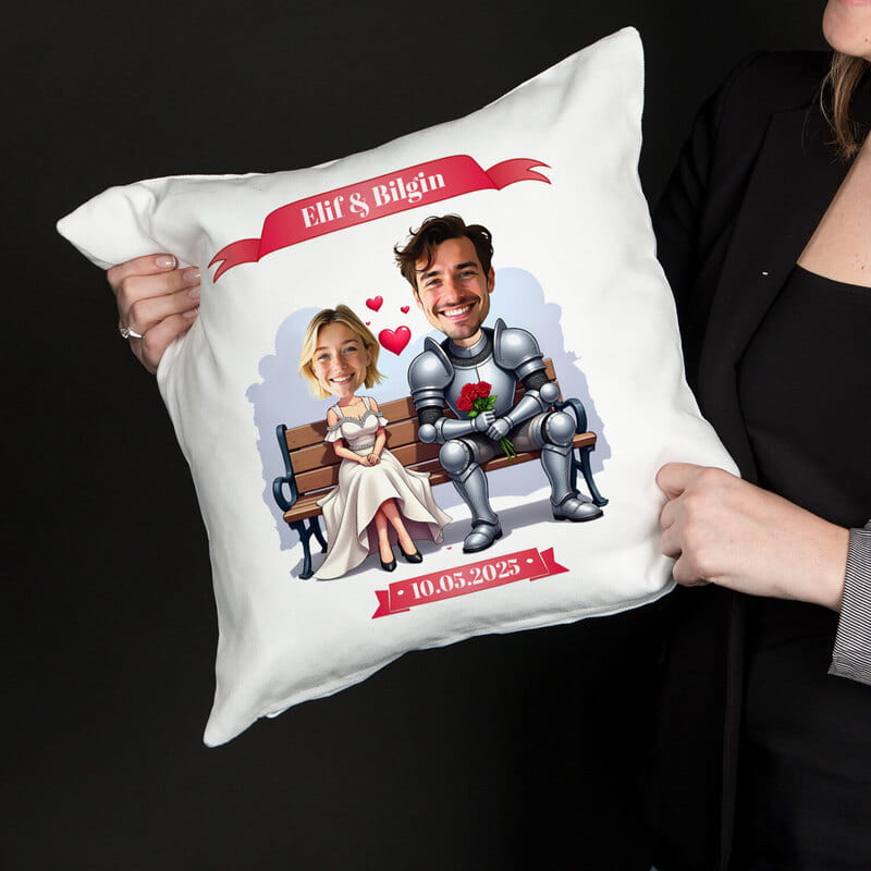 Kişiye Özel Prenses Şövalye Karikatür Tasarımlı Yastık