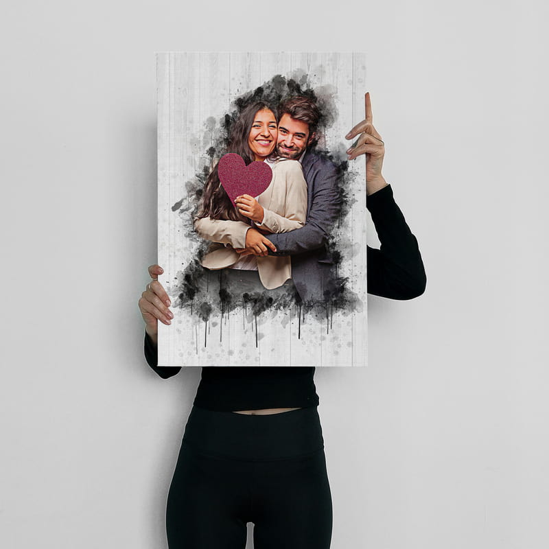 Kız Arkadaşa Hediye Çizim Efekti Tasarımlı Dekoratif Kanvas Tablo 40x60