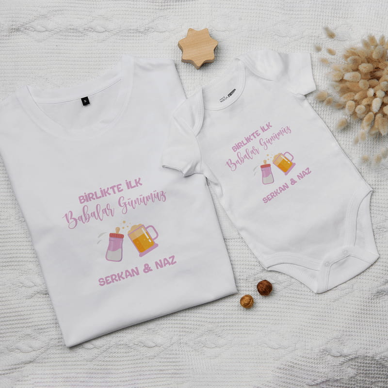 Kızından Babasına İlk Babalar Günü Hediyesi İsme Özel Tişört Body Kombini