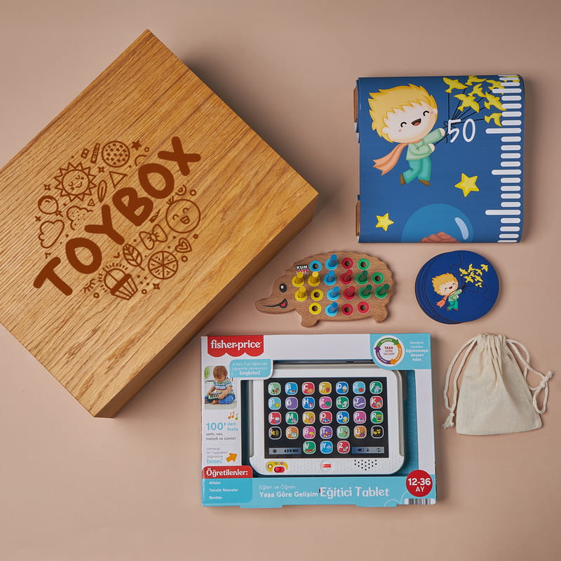 Küçük Prens Eğitici Ahşap Oyuncak Kutusu - Boy Cetveli Puzzle Hediyeli