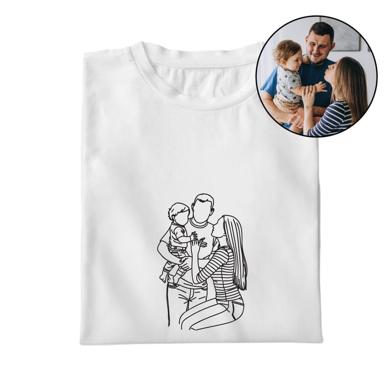 Line Art Tasarımlı 3'lü Aile Tişört Kombini