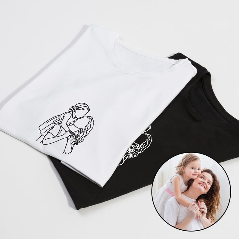 Line Art Tasarımlı Anne & Erkek - Kız Çocuk Tişört Kombini