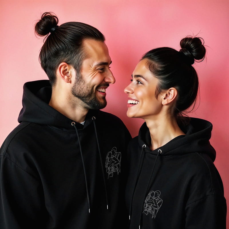 Line Art Tasarımlı Sevgili Sweatshirt Kombini