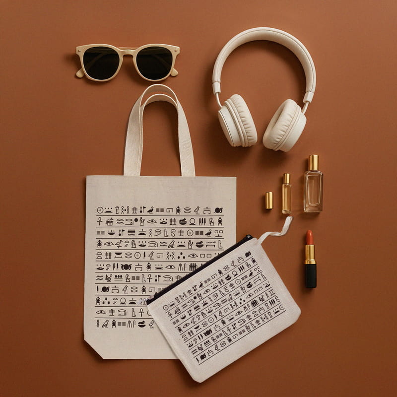 Mısır Hiyeroglif iconları Bez ve Makyaj Çantası Seti