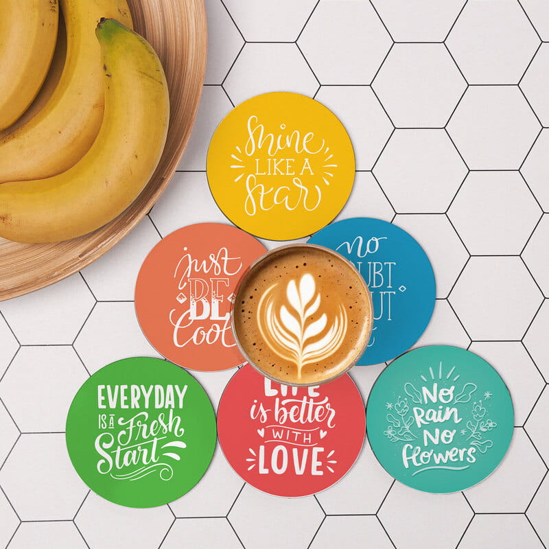 Motto Tasarımlı Renkli 6'lı Bardak Altlığı Seti