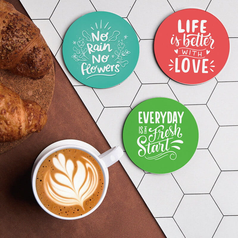 Motto Tasarımlı Renkli 6'lı Bardak Altlığı Seti