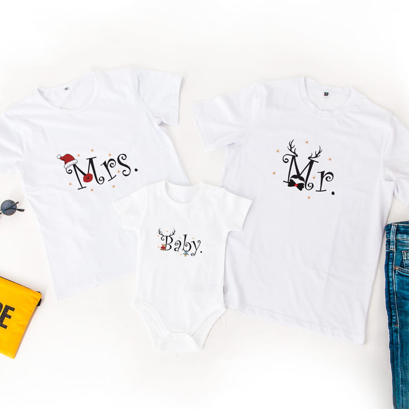 Mr & Mrs & Baby Tasarımlı 3'lü Aile Yılbaşı Kombini