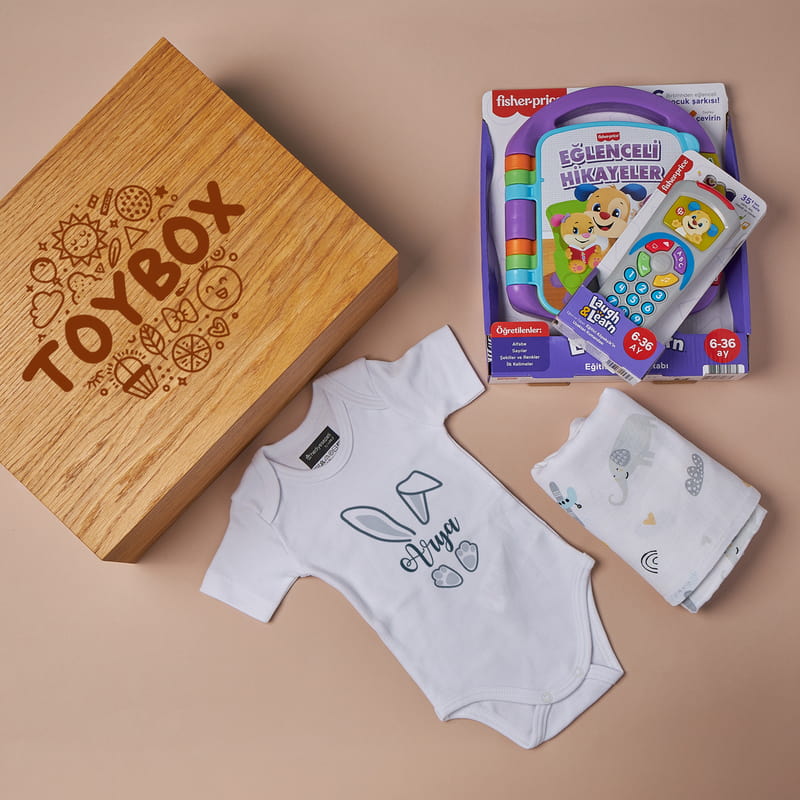Müslin Bezi İsme Özel Zıbınlı Hediyeli Ahşap Oyuncak Kutusu