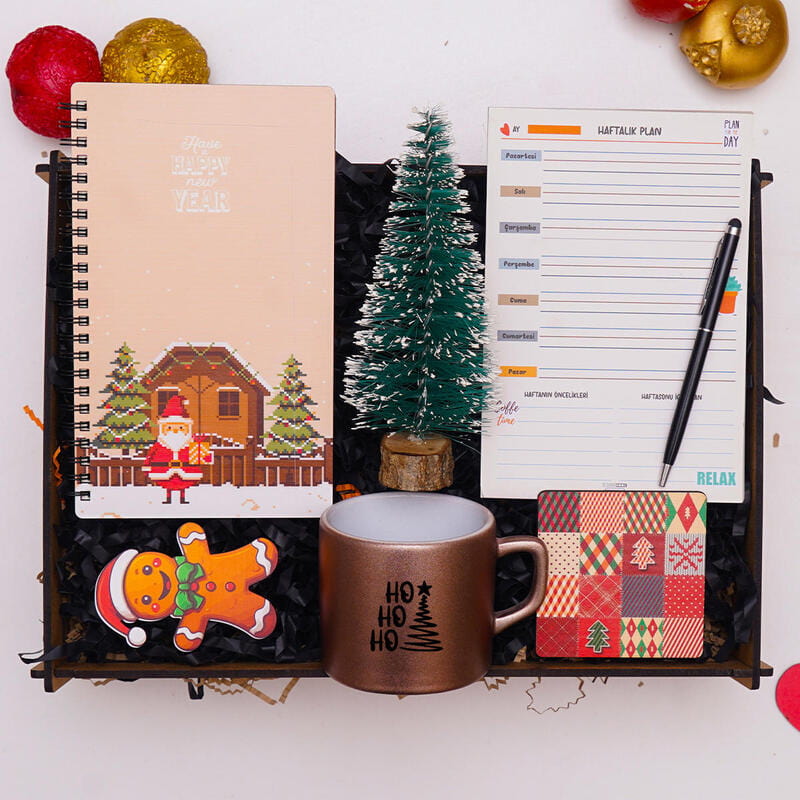 Noel Baba Tasarımlı Defter Kalem Planlayıcı Fincan Magnet Hediye Kutusu