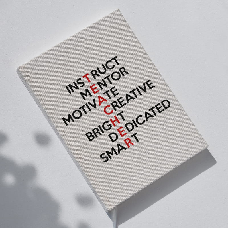 Öğretmenler Günü Hediyesi Teacher Kelime Tasarımlı Kanvas Defter