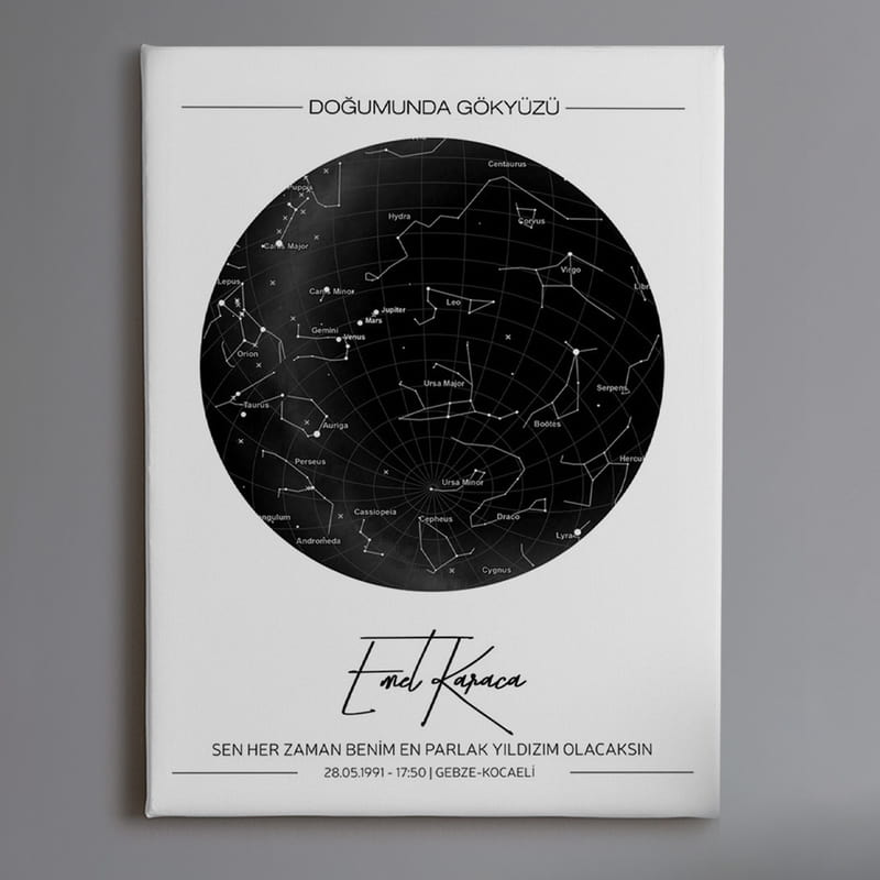 Özel Gün Hediyesi Yıldız Haritası Kanvas Tablo 30x40