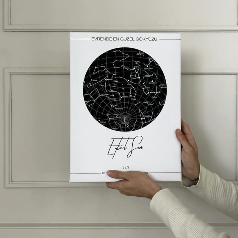 Özel Gün Hediyesi Yıldız Haritası Kanvas Tablo 30x40