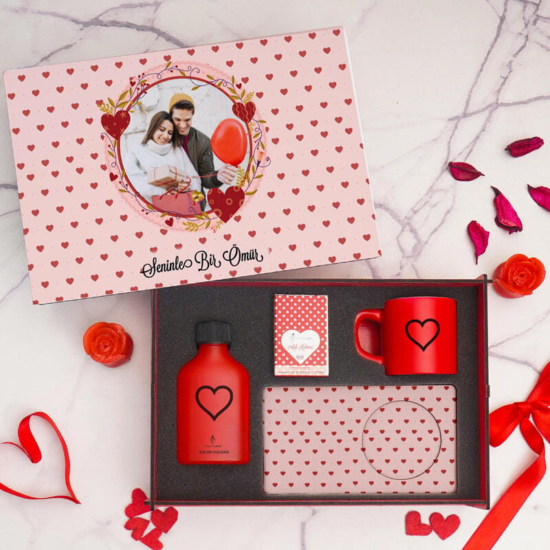 Özel Kutusunda Çiftlere Özel Sunumlu Fincan Kolonya AŞK Kahvesi Hediye Kutusu