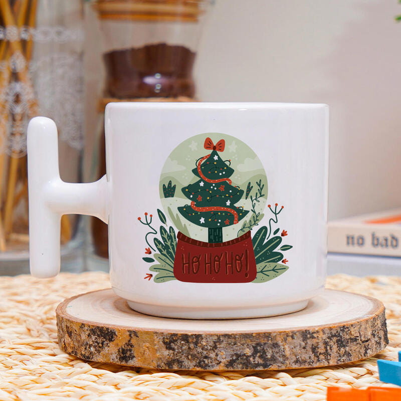 Özel Tasarım Yılbaşı Cam Suluk Ahşap Defter Çerçeve Planlayıcı Çam Ağacı Fincan Hediye Kutusu