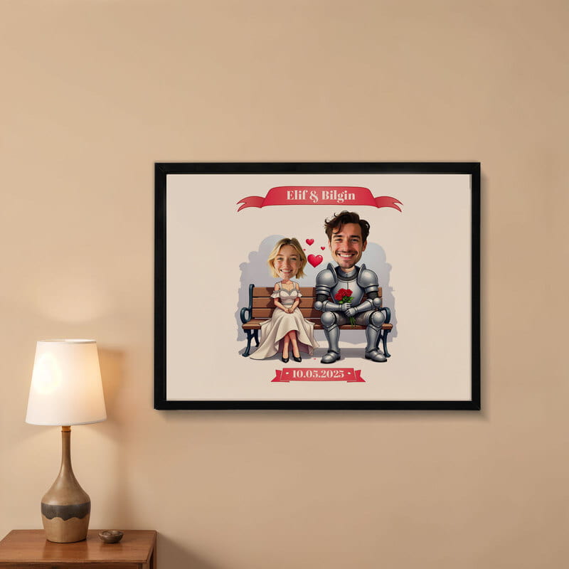 Prenses ve Şövalye Karikatürlü Kişiselleştirilebilir Çerçeve