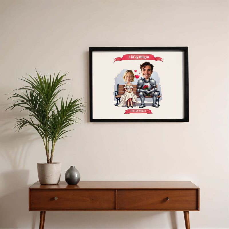 Prenses ve Şövalye Karikatürlü Kişiselleştirilebilir Çerçeve