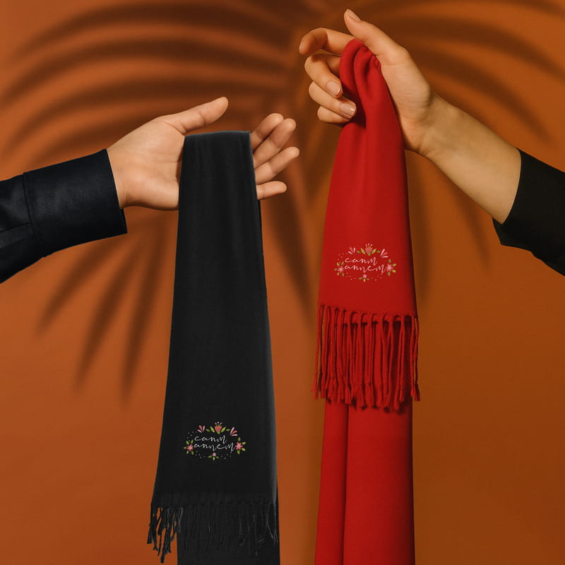 Renkli Çiçekler Canım Annem Mesajlı Dokulu Şal