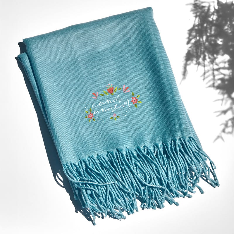 Renkli Çiçekler Canım Annem Mesajlı Dokulu Şal