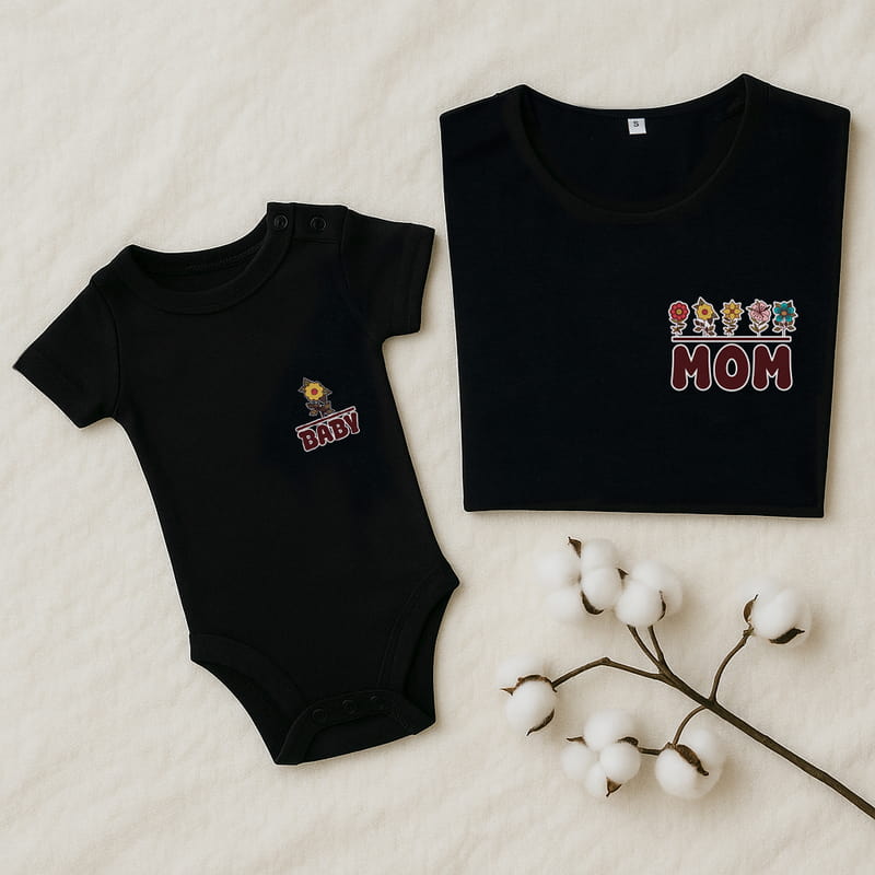 Renkli Çiçekler Yeni Doğan Anne Bebek Kombini