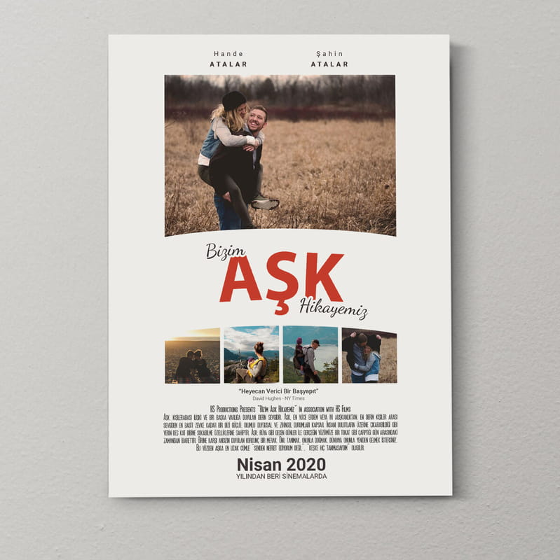 Romantik Film Afişi Fotoğraf ve İsim Özelleştirmeli 30x40 Kanvas