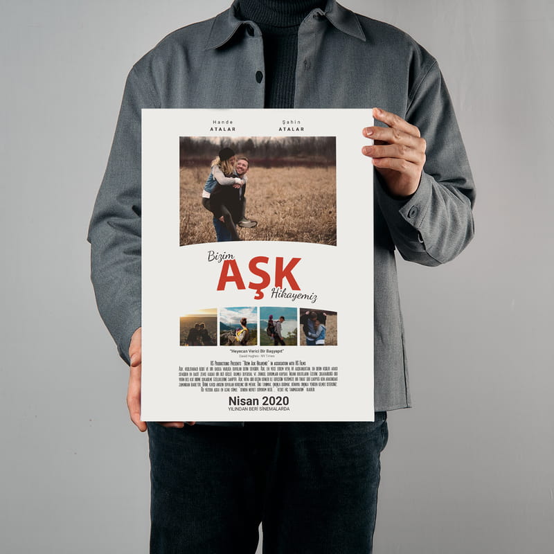 Romantik Film Afişi Fotoğraf ve İsim Özelleştirmeli 30x40 Kanvas