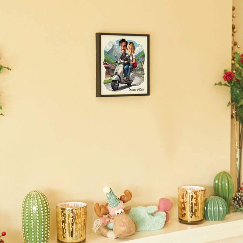 Scooter Sever Çift Karikatür Tasarımlı Çerçeve