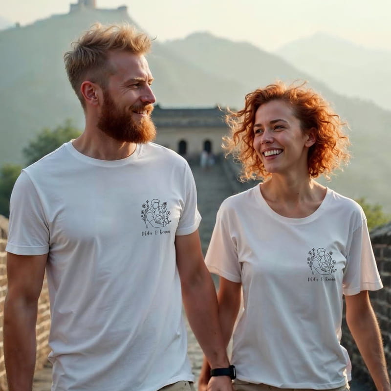 Sevgili Çiftlere Özel Line Art Tasarımlı Kişiye Özel Tişört