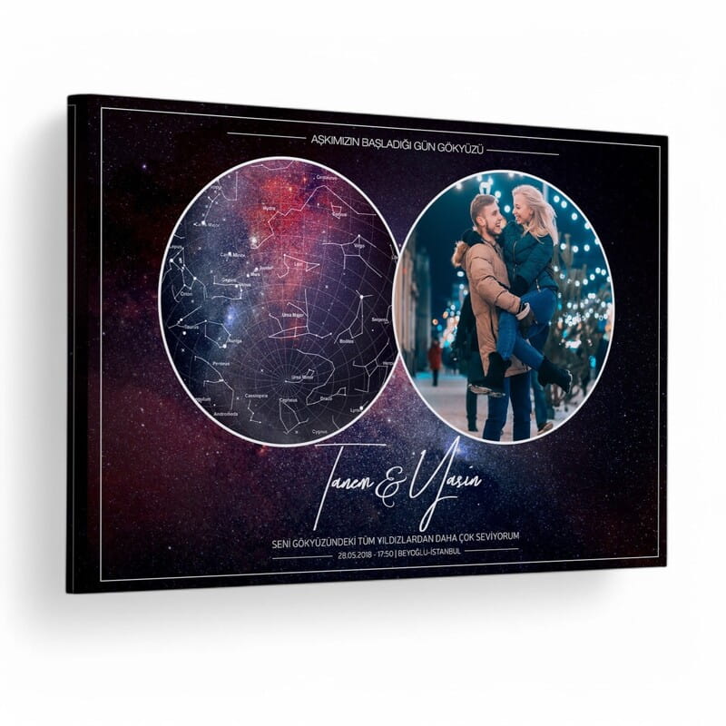 Sevgili Fotoğraf Baskılı Yıldız Haritası Kanvas Tablo - 40x60