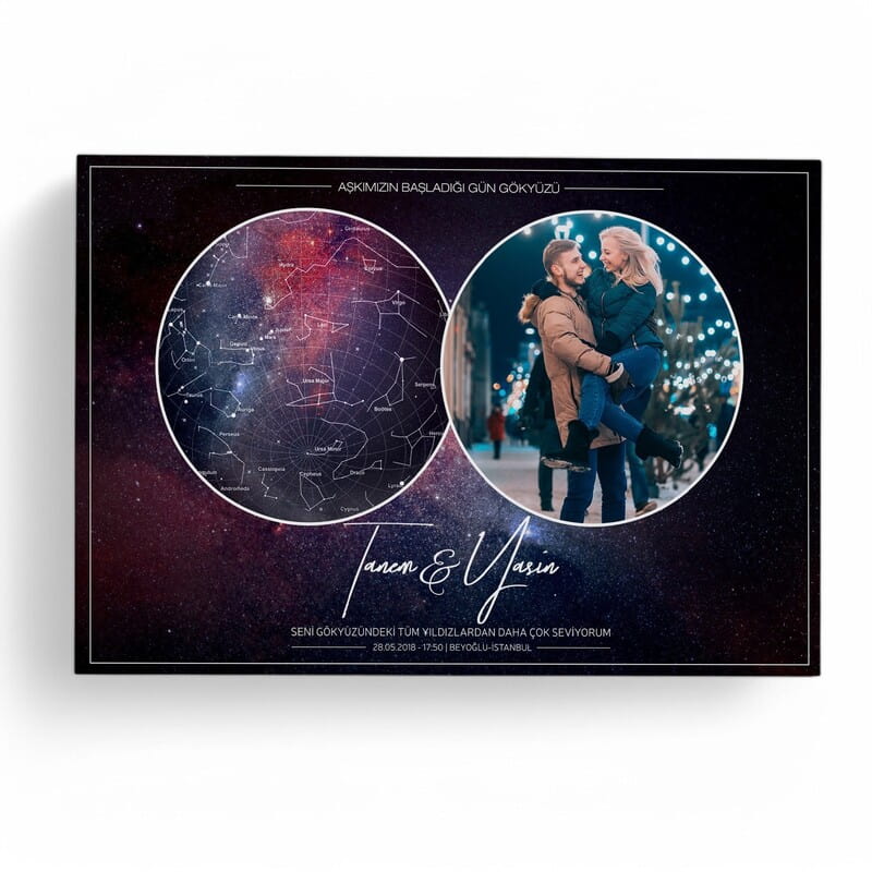 Sevgili Fotoğraf Baskılı Yıldız Haritası Kanvas Tablo - 40x60