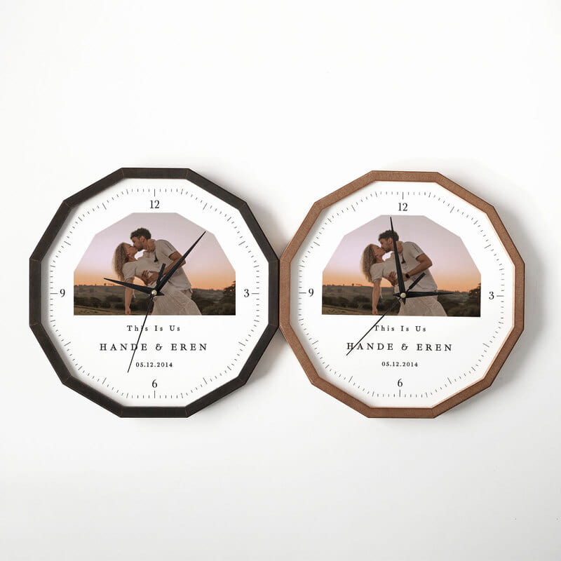 Sevgili Fotoğraflı Ahşap Duvar Saati
