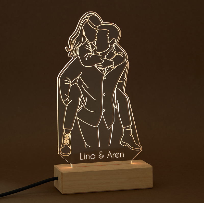 Sevgili Fotoğraflı Line Art Led Lamba