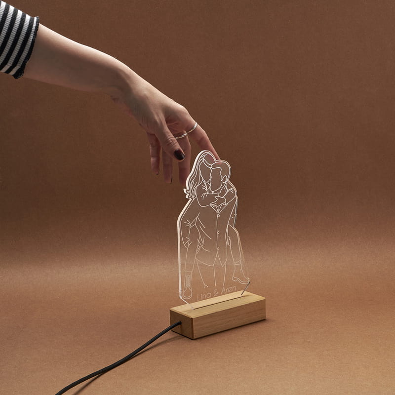Sevgili Fotoğraflı Line Art Led Lamba