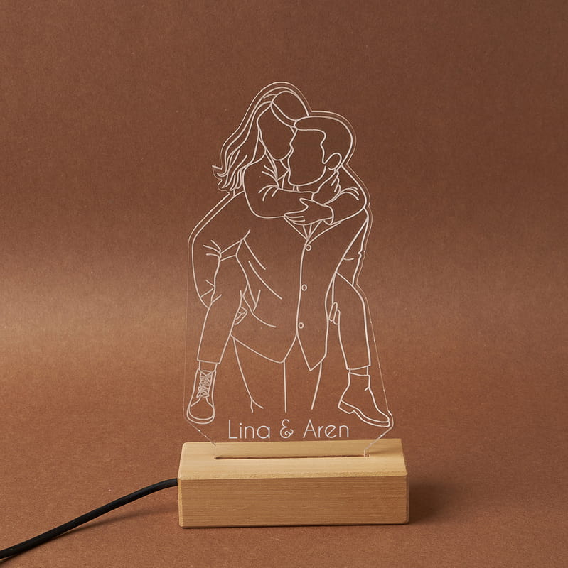 Sevgili Fotoğraflı Line Art Led Lamba