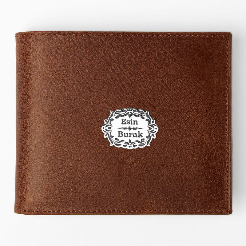 Sevgili İsimli Gümüş İşlemeli Vintage Deri Cüzdan